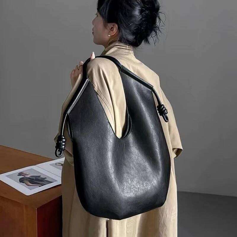 Women Stylish Armpit Large Capacity PU Leather Shoulder Bag Fashion Black Shopper Tote For Vacation Handbags 20250815