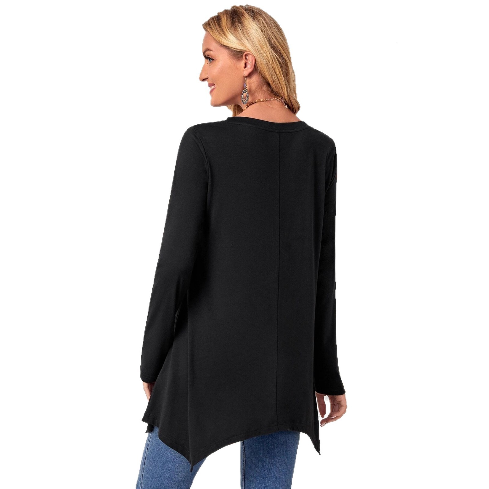 Solid Color Long Sleeve Irregular Fashion Round Neck Top Women's Clothing