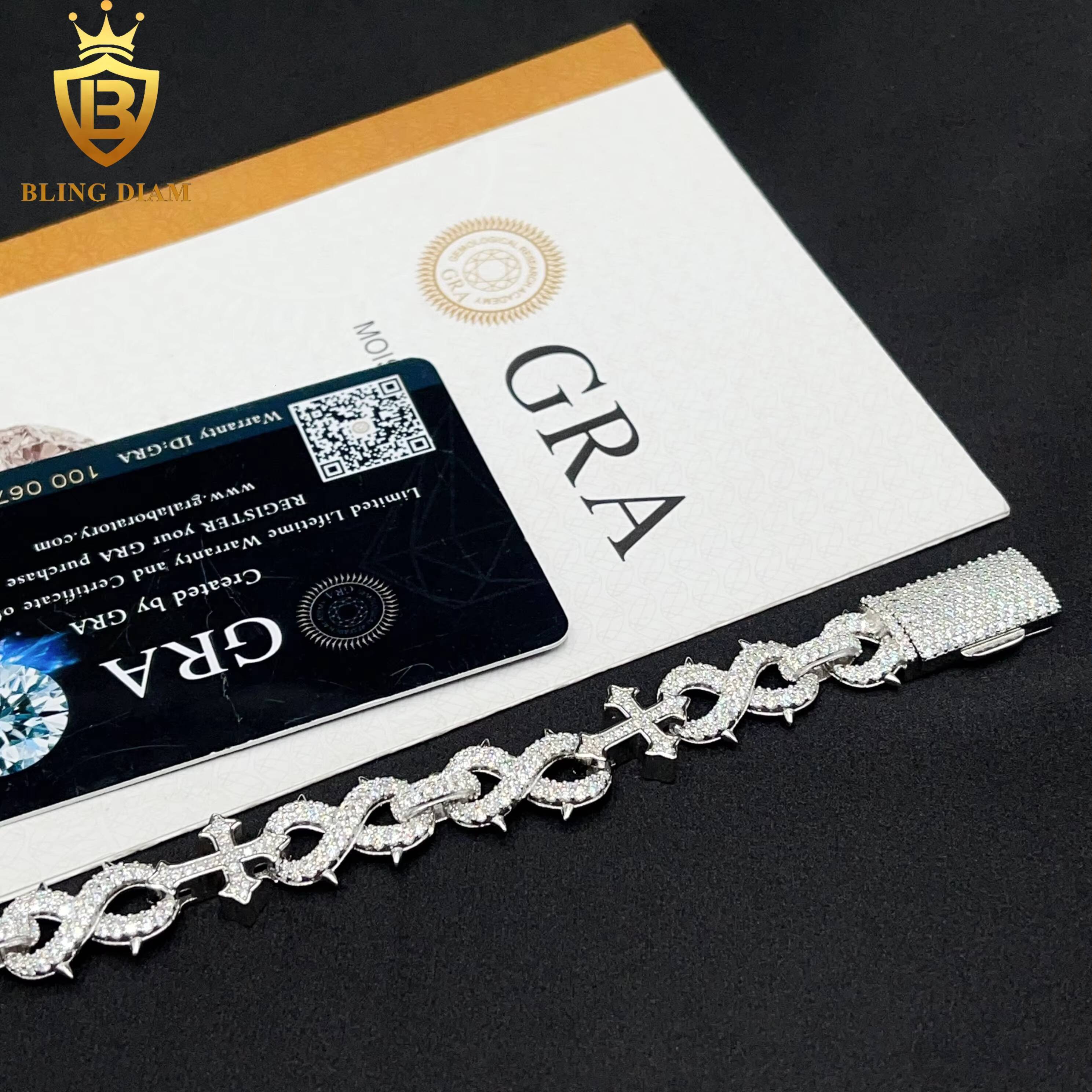 13mm Hip Hop Jewelry Cross Cuban Link Bracelet 925 Sliver Iced Out Moissanite Diamond Rapper Style