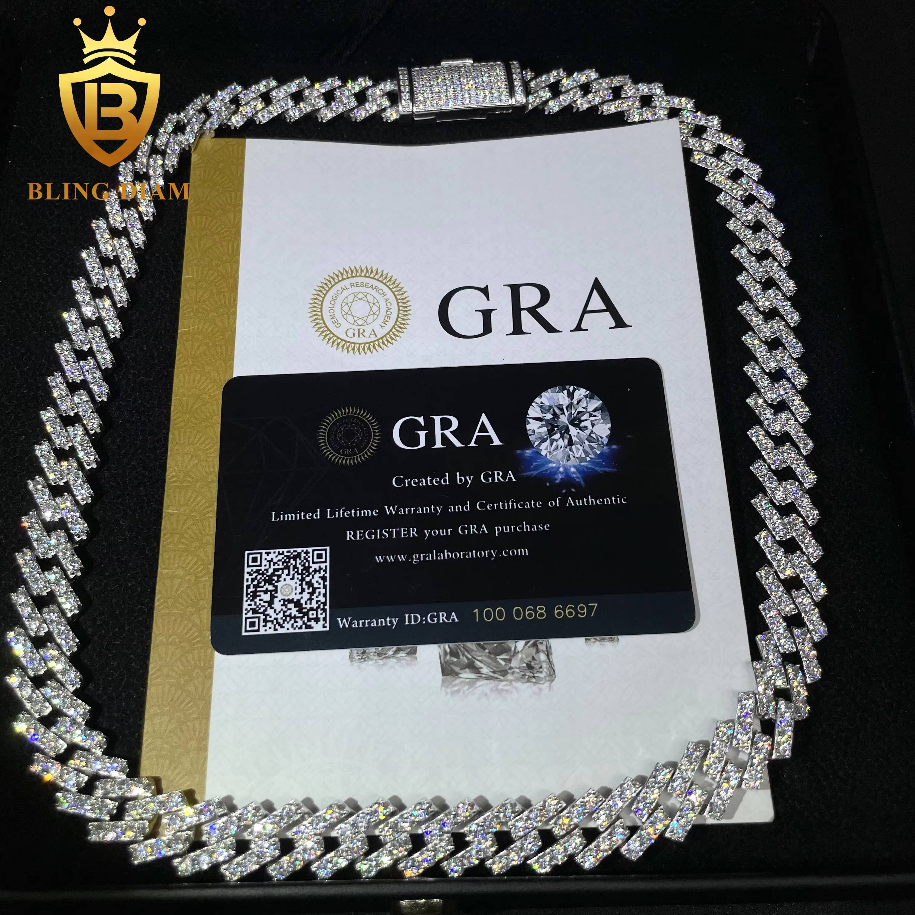 Top Trendy 13mm 2 Rows 925 Sterling Silver Iced Out Vvs Moissanite Diamond Cuban Chain Hip Hop Necklace Jewelry