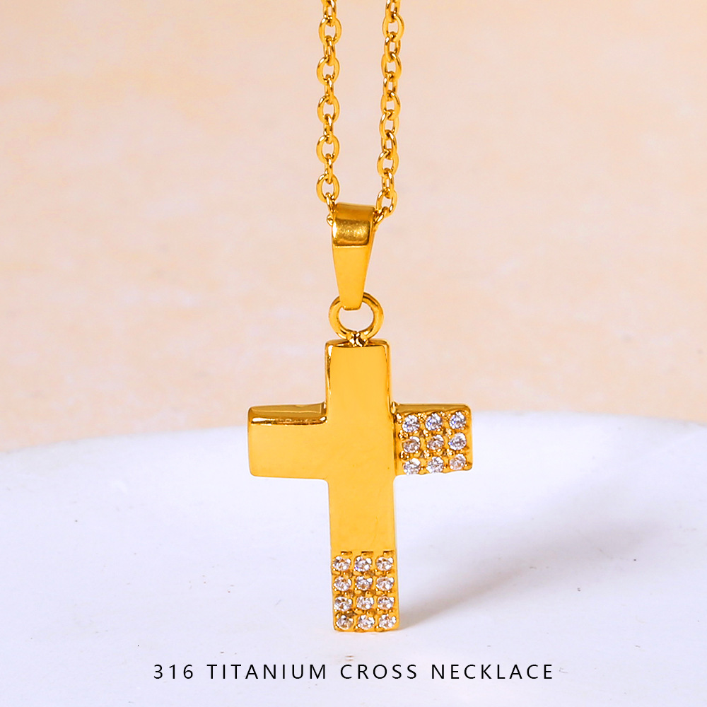 Women's Cross Zircon Non-Fading Simple High-End Feel Dongguan Titanium Steel Necklace Accessories Light Niche Jewelry for Women