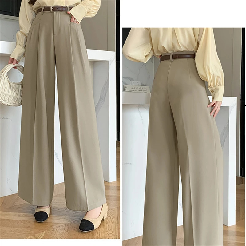 Seoulish Vintage High Waist Womens Casual Suit Pants 2024 Autumn Office Lady Workwear Wide Leg Trousers Female 250808