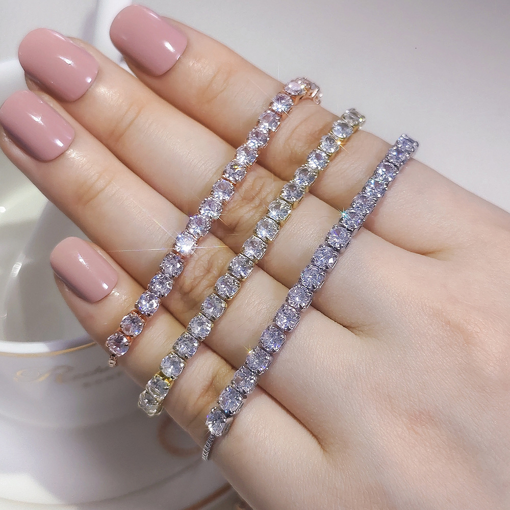 New Round Synthetic Zircon 4mm Pull Bracelet for Women S4803