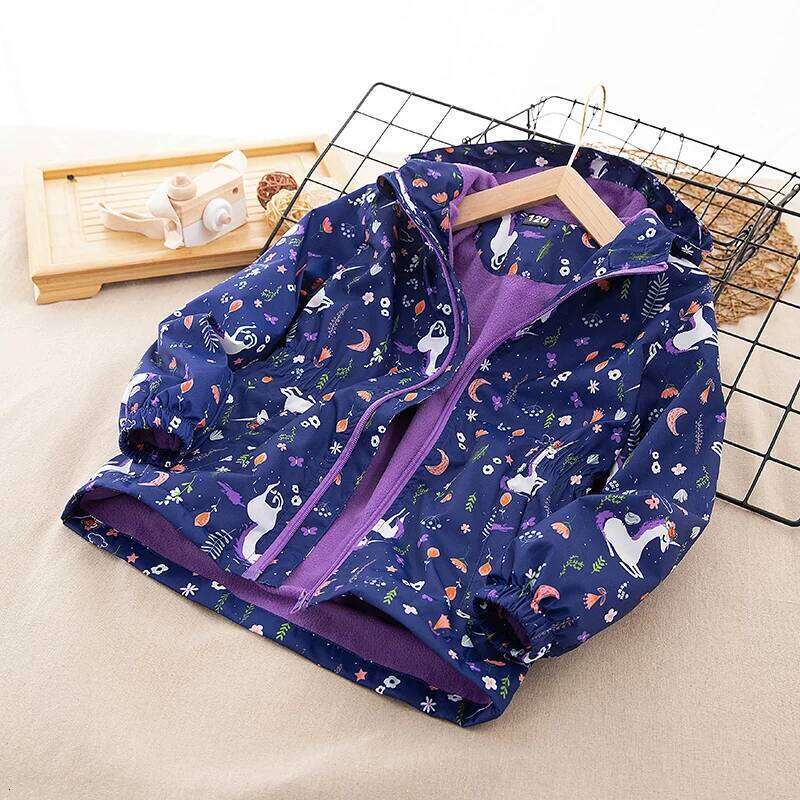 Toddler Girls Unicorn Hooded Waterproof Windproof Jacket - Spring Coat For Kids