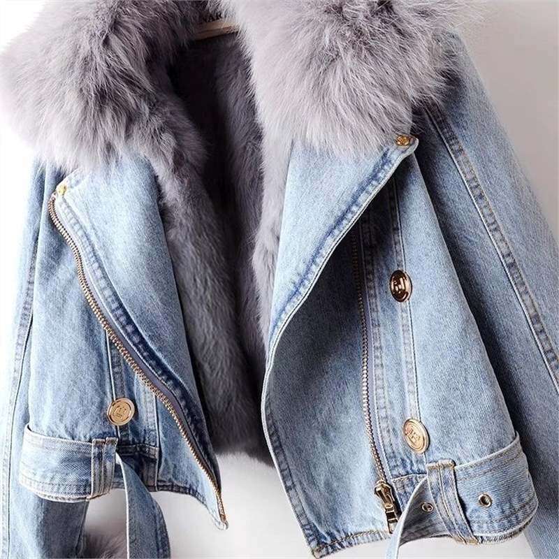 Clothing Autumn And Winter New Removable Rabbit Fur Liner Denim Women's Short Top Party Jacket 20250815