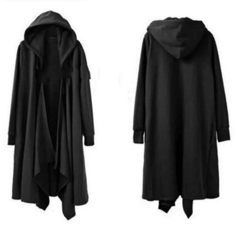 Autumn Winter Men Punk Hip Hop Long Trench Coat Hooded Cloak Mens Black Techwear Velvet Jacket Cardigan Overcoat Plus Size 6XL W250815