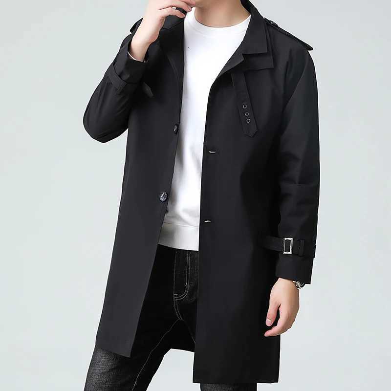 Mens Business Trench Coat Autumn Fashion Solid Color Simple Mid-length Business Double Layered Collar Coat Mens Casual Jacket W250815