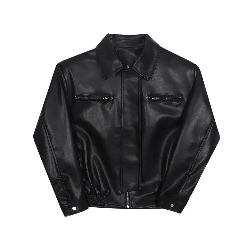 American PU Leather Coat Bomber Jacket Men Autumn Mens Lapel Zipper Biker Clothing Streetwear 250814