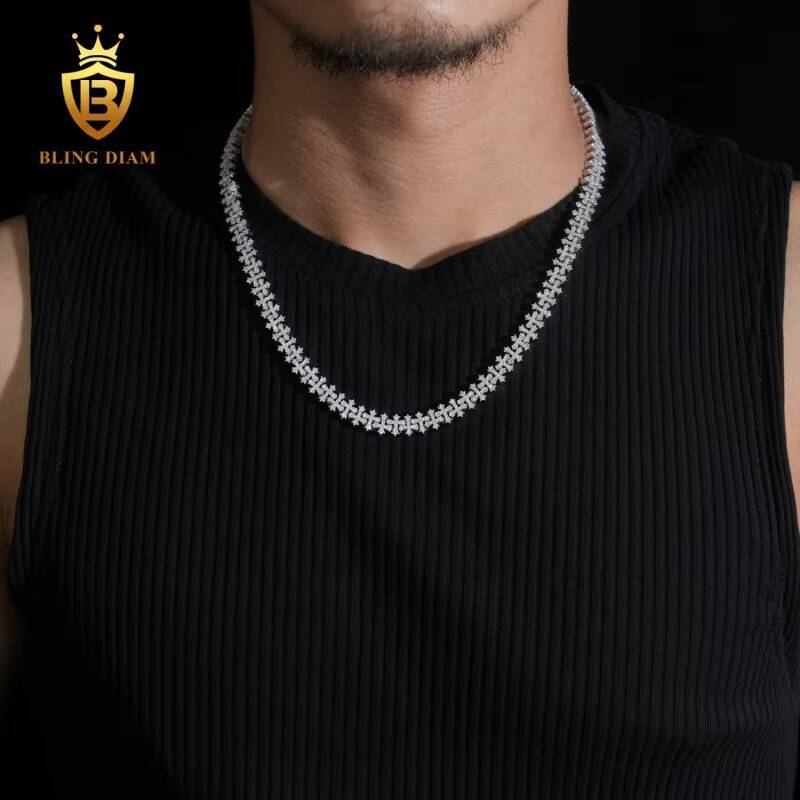 Fashion 8.5mm Cuban Moissanite Chain Pass Diamond Tester VVS Moissanite Cross Necklace 925 Sterling Silver Past Diamond Test GRA