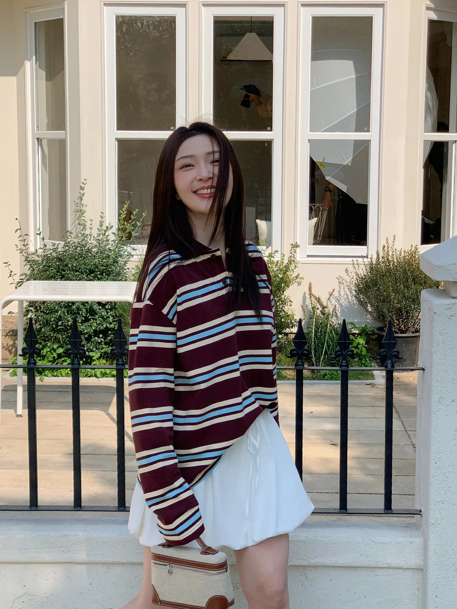 Summer Ladies Polo Shirts Woman Stripes Print Long Sleeve Crop Top Striped Vintage Clothes Mujer Casual Tops Brown 250814