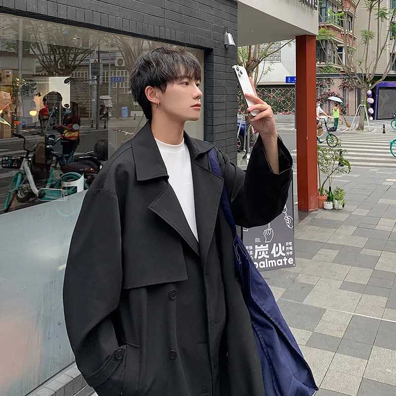 2025 Spring Korean Style Men Trench Coat Male Streetwear Windbreaker Trenchcoat Men Solid Business Casual Loose Long Overcoat W250815