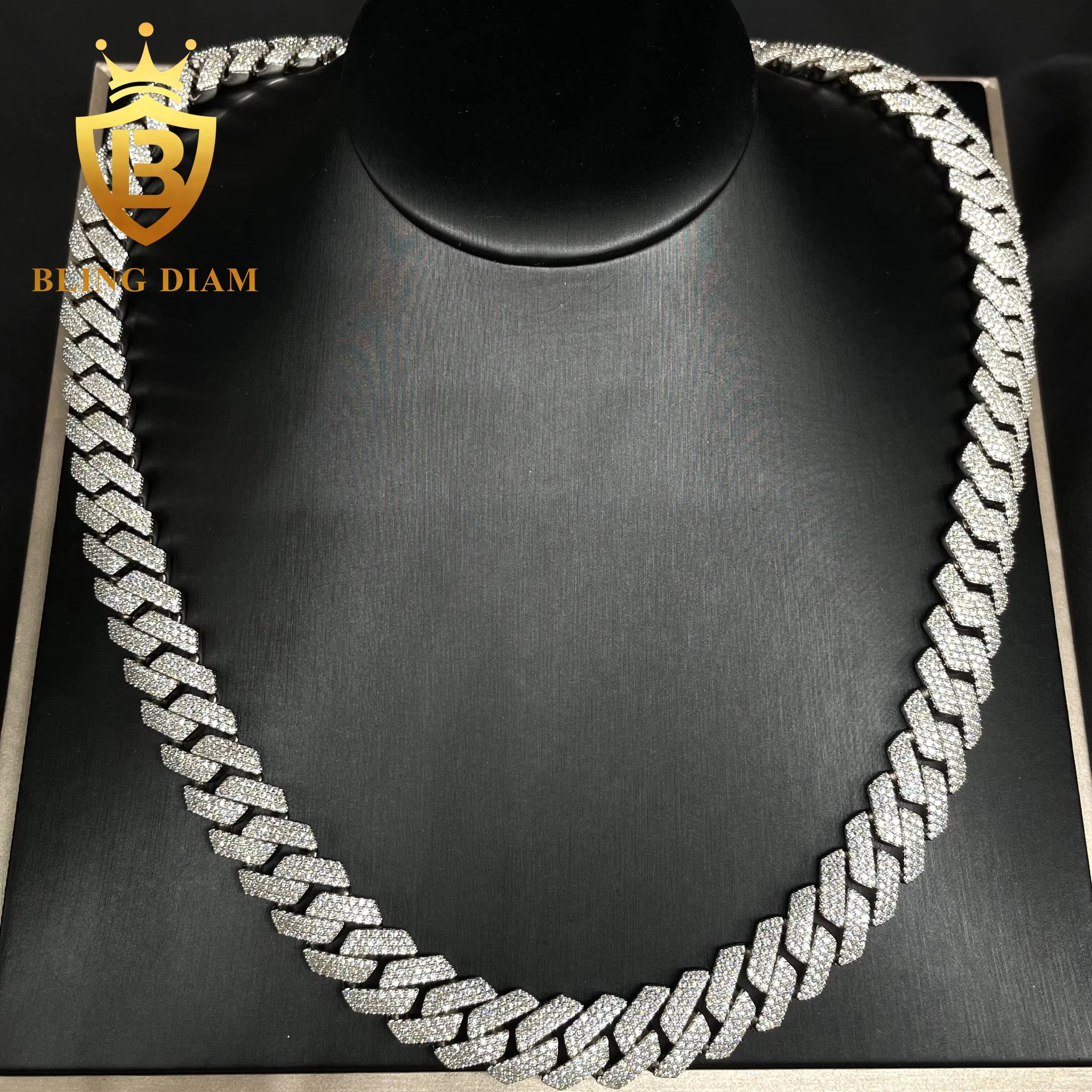 Wholesale Price 14mm Hip Hop Jewelry Diamond GRA Certified Moissanite Iced Out Cuban Link Chain S925 Necklace