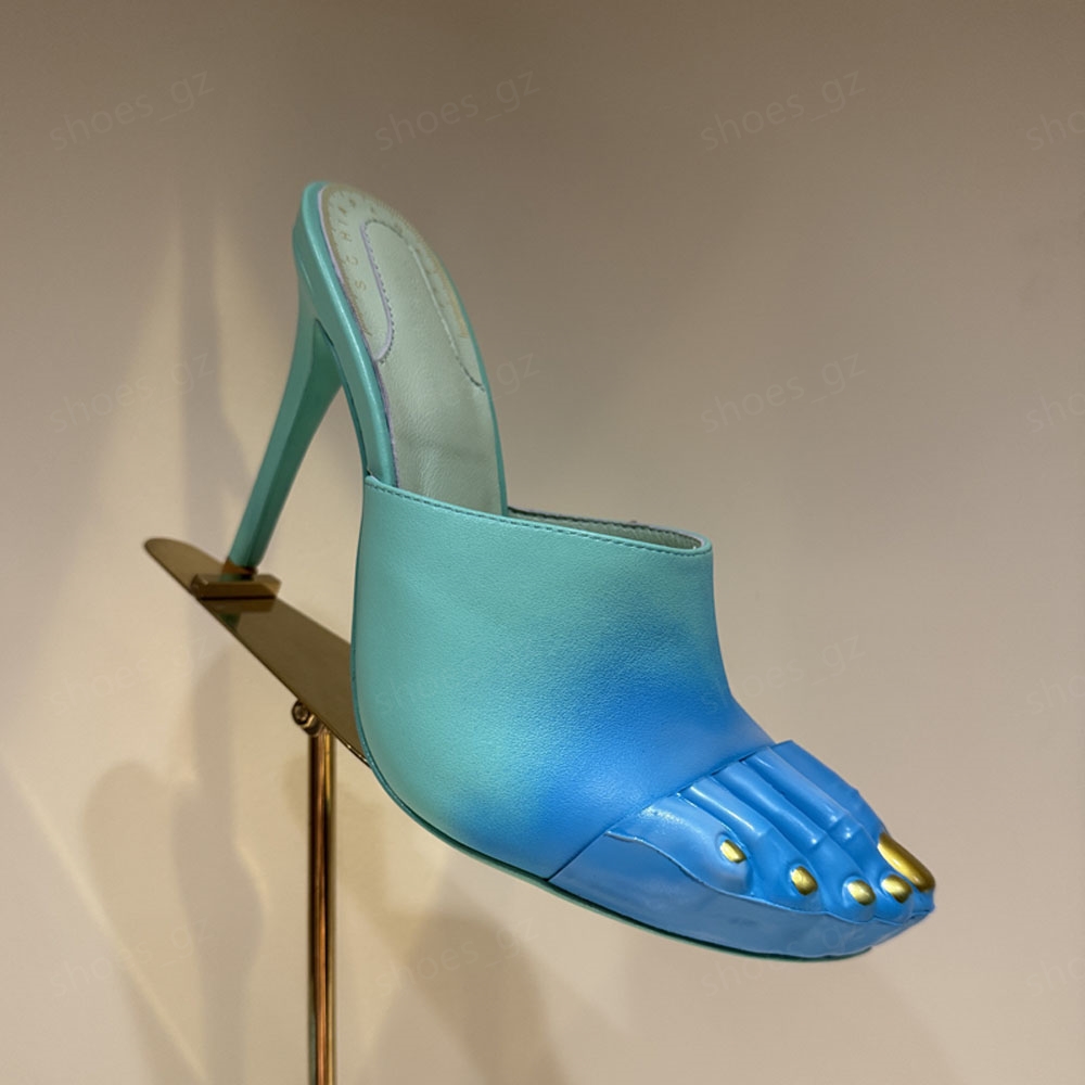 10cm stiletto heel mules slippers Abnormal Heels toe Novelty street fashion slippers Calf leather Scuffs sandals women's luxury designer shoes Dress shoes 35-41