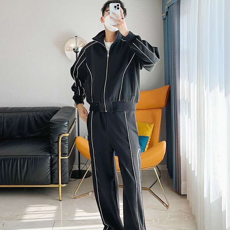 High-End Cool Casual Sports Suit For Men Loose Design Cardigan Jacket Wide-Leg Pants Two-Piece Set Trendy B5