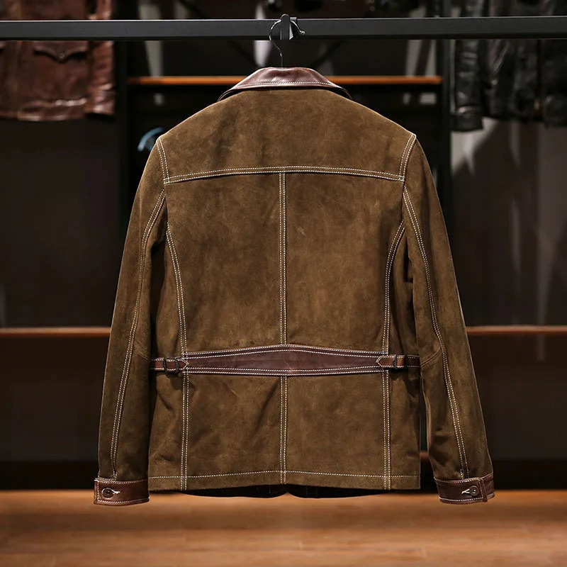 High Quality Plus Size Genuine Leather Clothing Mens Lapel Casual Suede Cowdide Jackets 250808