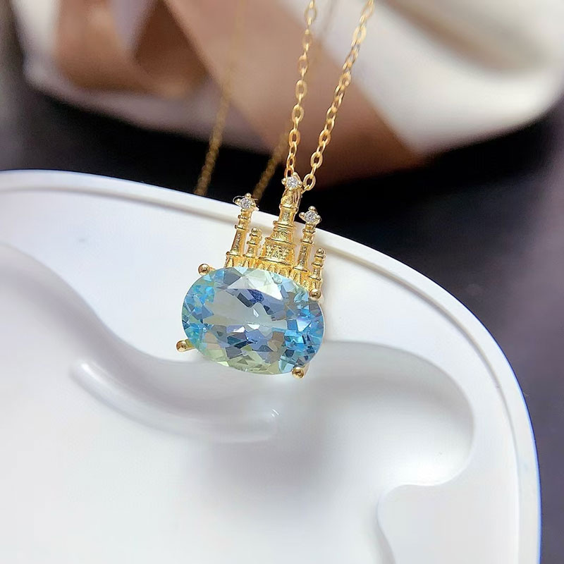 Real 925 silver pendant genuine topaz pendant 10mm*14mm natural topaz jewelry silver dreamlike castle pendant birthday gift for girlfriend