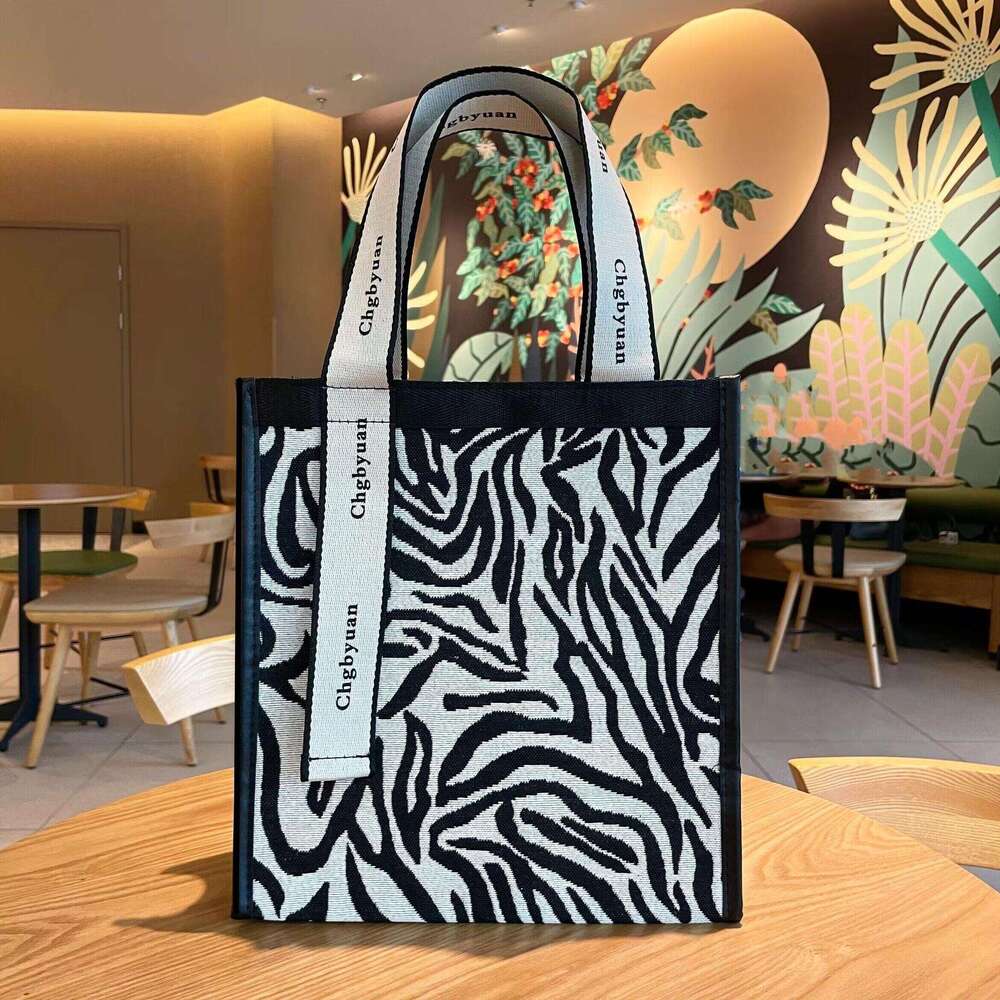 Fashion Versatile Zebra Print Tote Fabric Square Shoulder Portable Office Document Commuter Mommy Bag