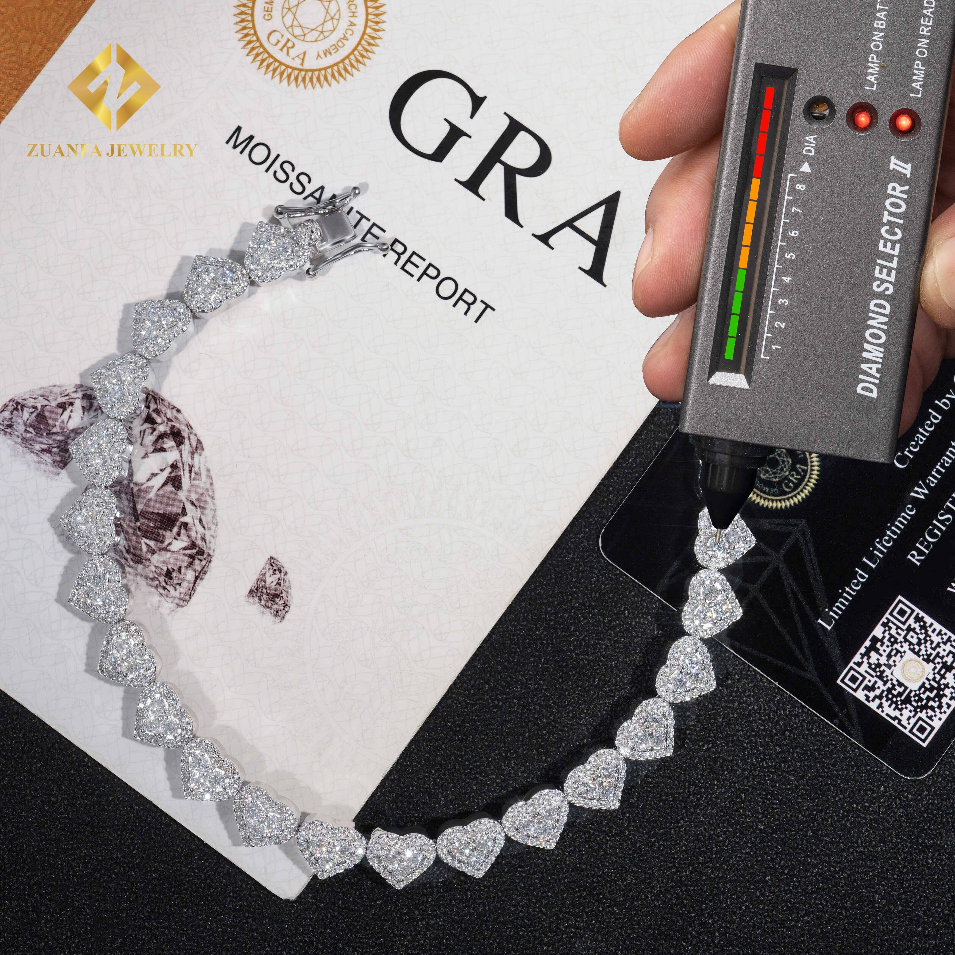 Fashion Jewelry Iced Out Hip Hop 925 Sterling Silver White Gold VVS1 Moissanite Diamond Cluster Heart Shape Hip Hop Bracelet