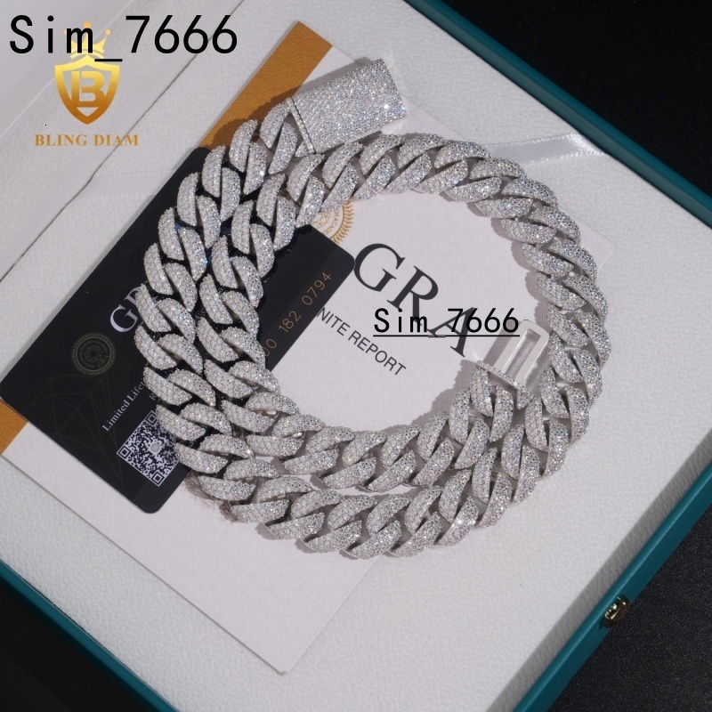 New Arrival Fashion VVS Moissanite Necklace 925 Silver Past Diamond Test 16mm Cuban Moissanite Chain Pass Diamond Tester