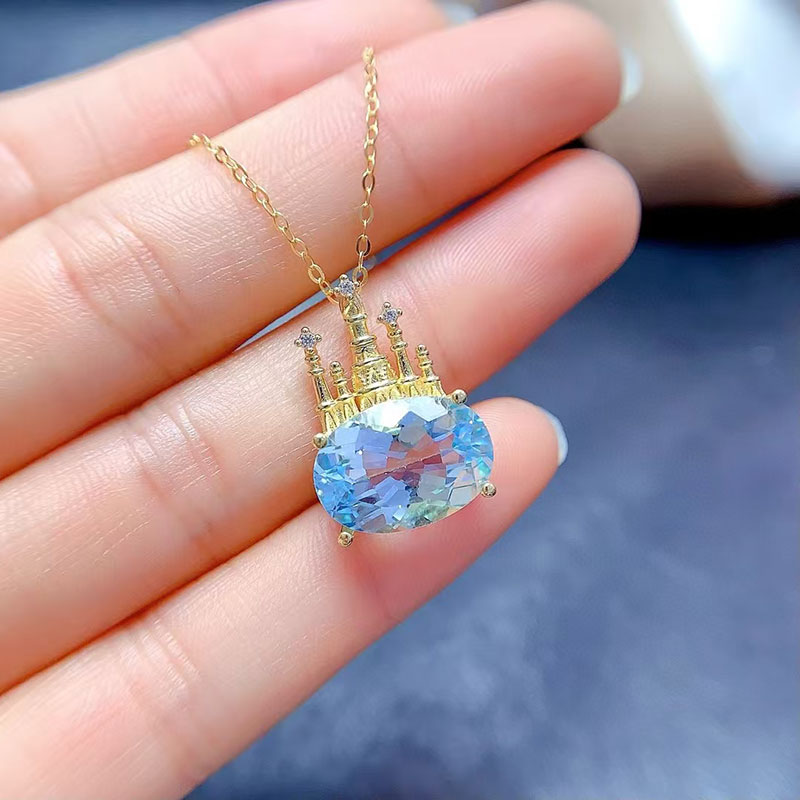 Real 925 silver pendant genuine topaz pendant 10mm*14mm natural topaz jewelry silver dreamlike castle pendant birthday gift for girlfriend