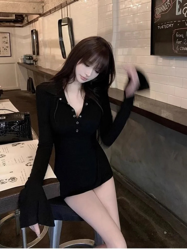 Gray Button Polo Neck T Shirt for Women Spring Autumn Slim Korean Clothing in Trend Basic Pretty Youth Woman Tshirt 250814