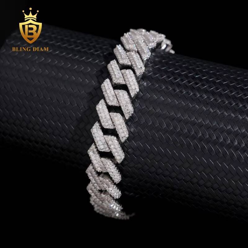 Hot Sale 12.5mm Iced Out VVS Moissanite Bracelet Hip Hop Jewelry 925 Silver Cuban Bracelet Moissanite Miami Bracelet