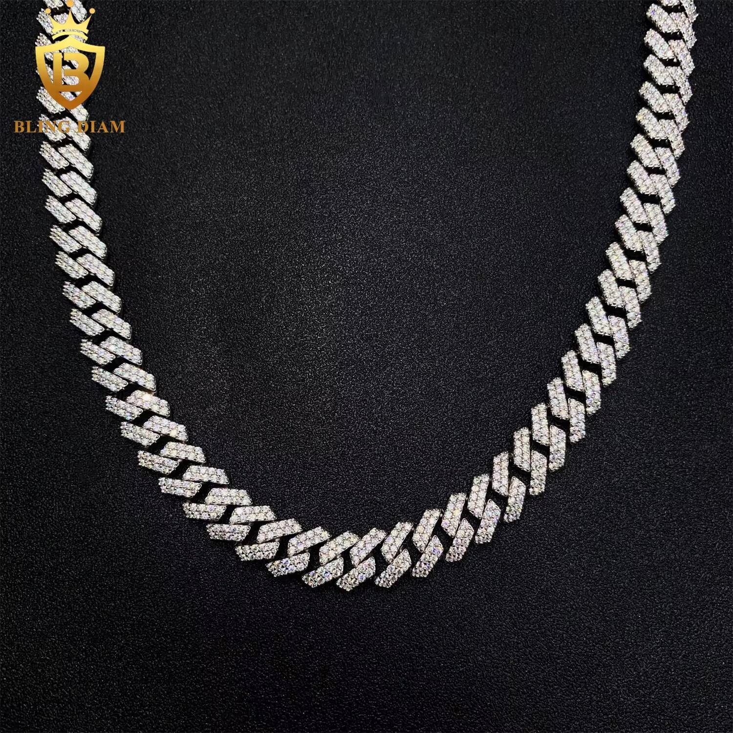 10mm 2Rows Hip Hop Jewelry in 925 Sterling Silver Vvs1 Moissanite Bubble Iced Out Miami Cuban Link Chain