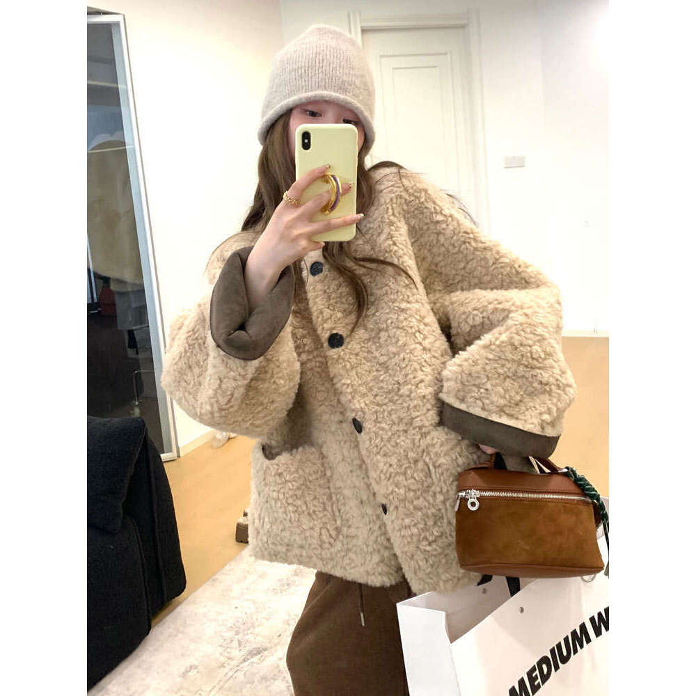 Fashion Warm Faux Fur Jacket Women Korean Casual Elegant Loose Sweater Coat Autumn Winter Vintage Y2K Solid Female Tops New