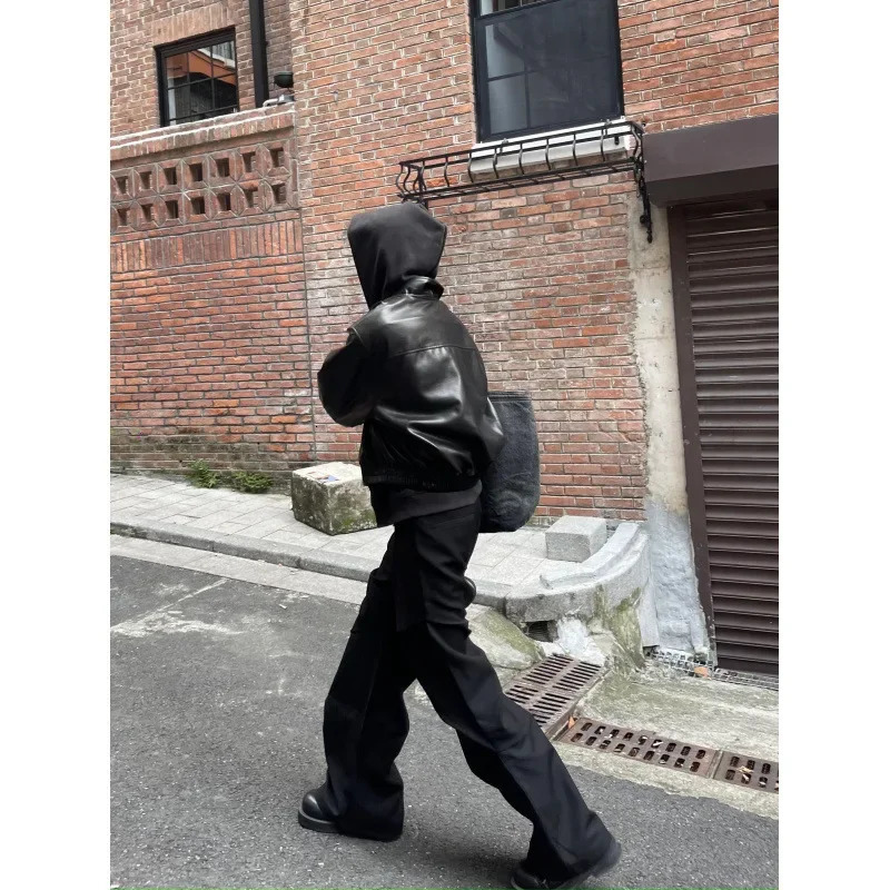 DM Tenacious Cleanfit Cropped Vintage American Style Leather Jacket Boxy Jacket For Men Loose Fit Shoulder Length Coat 250814 - view 4