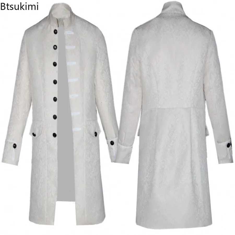 2025 New Mens Gothic Steampunk Overcoat Medieval Renaissance Vintage Jacquard Stand Collar Long Jackets Fashion Cosplay Costume W250815