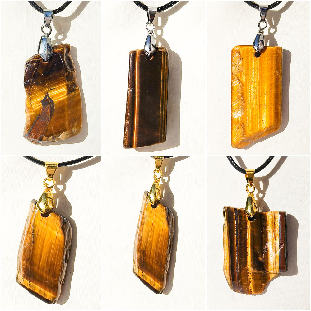 2025 New Arrival Natural Yellow Tiger Eye Raw Stone Slice Pendant Necklace Irregular Polished Gemstone Jewelry for Unique Style
