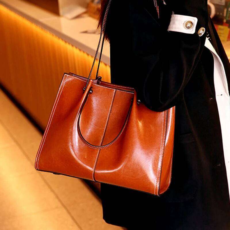 Burminsa Cowhide Genuine Leather Tote Shoulder Bags For Women 2025 Designer Large Capacity Shopper Work Ladies Handbags 20250815