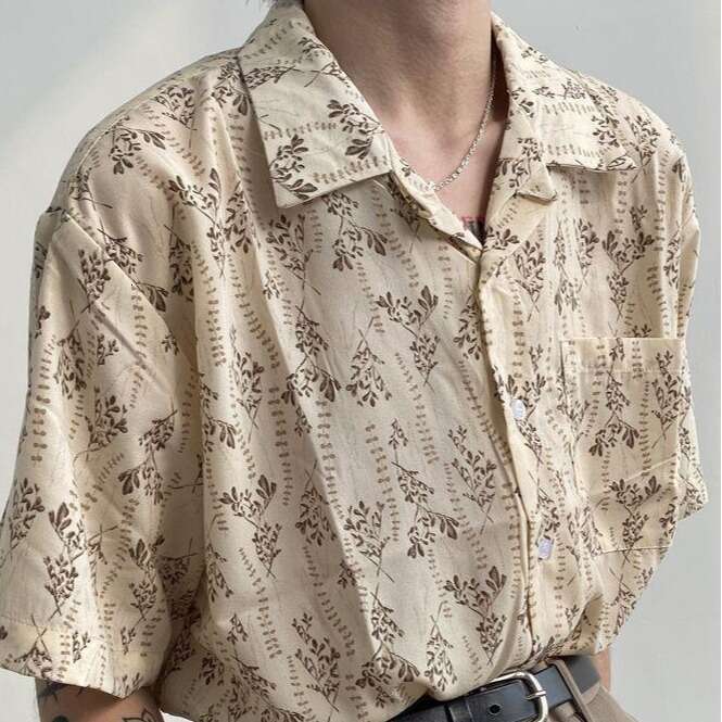 Cuban Collar Design Sense Niche Vintage Short Sleeve Floral For Men And Couples Loose Beach Shirt B5