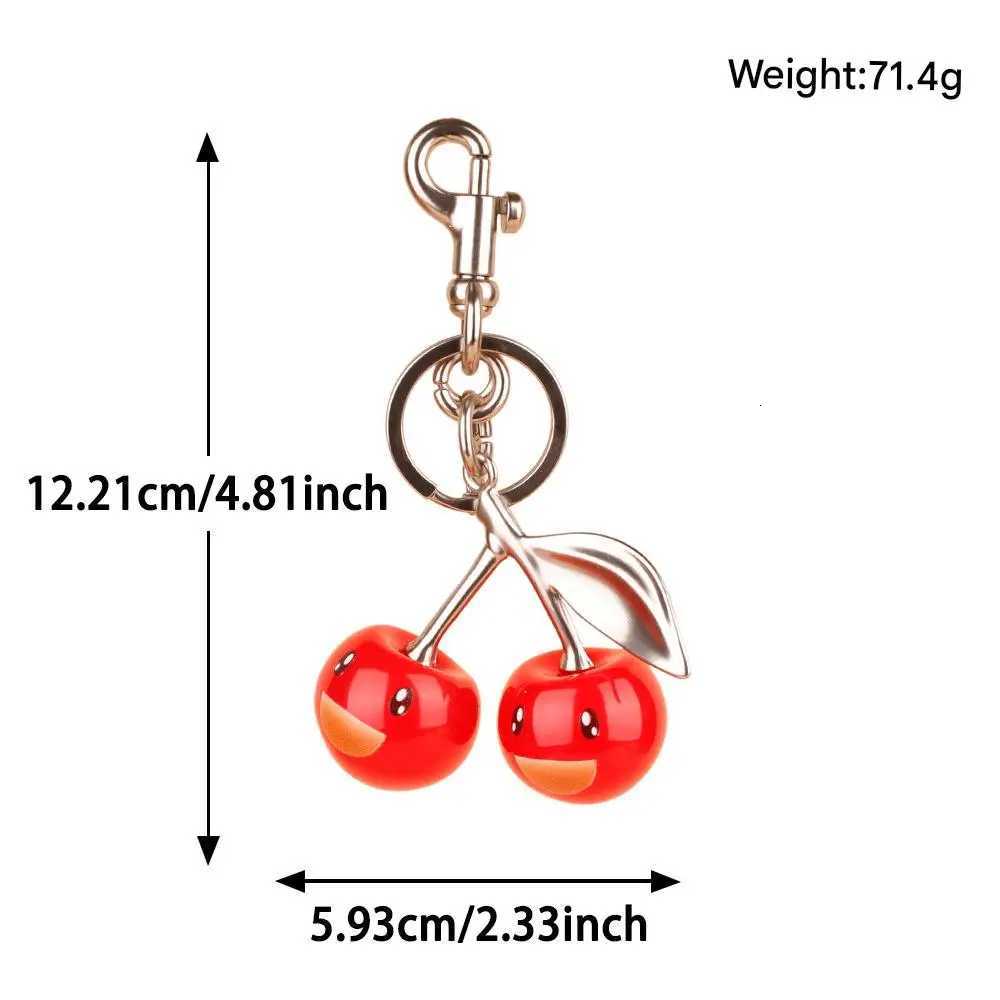 Fashionable Red Cherry Resin Keychain Smiley Face Bag Pendant Womens Backpack Accessory Dangle Keyring Y250815
