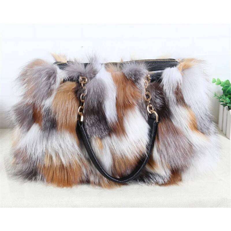 Designer bag 52 Real Fox Winter Women Handbag Designer Evening Party Bags Leather High Quality Shoulder Natural Fur Bag