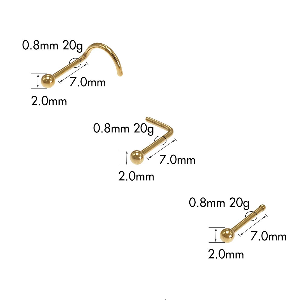 10Pcs Nose Rings Set for Women Screw Bend Bone Nostril Stud Piercings Jewelry 316 Stainless Steel 0.8mm 1.0mm 18g 20g 250807