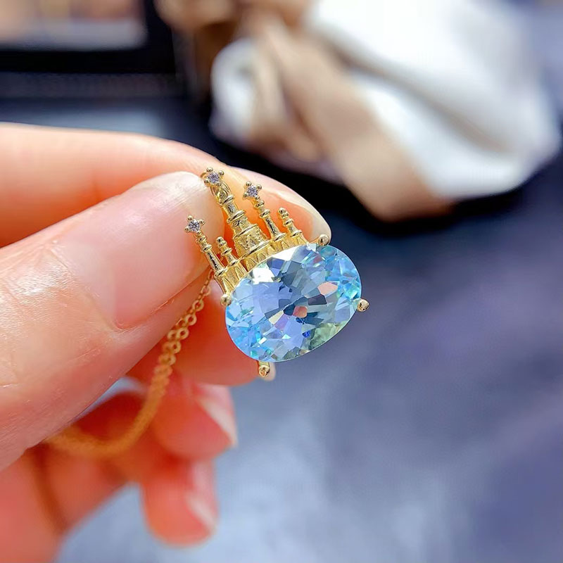 Real 925 silver pendant genuine topaz pendant 10mm*14mm natural topaz jewelry silver dreamlike castle pendant birthday gift for girlfriend