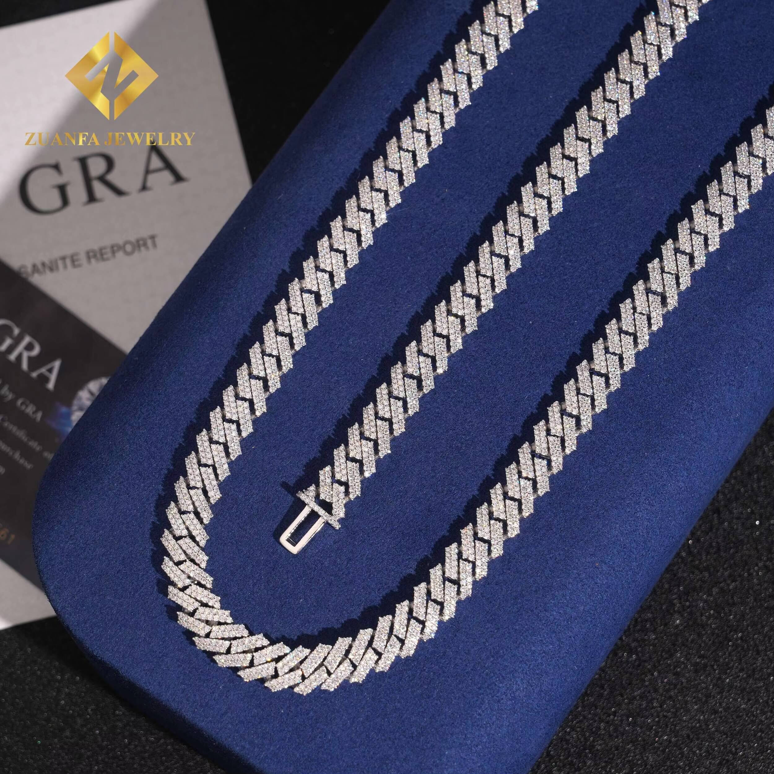 Wholesale 10mm Cuban Chain Moissanite Cuban Link Chain Necklace Men HipHop Iced Out Diamond 925 Silver Past Diamond Test GRA