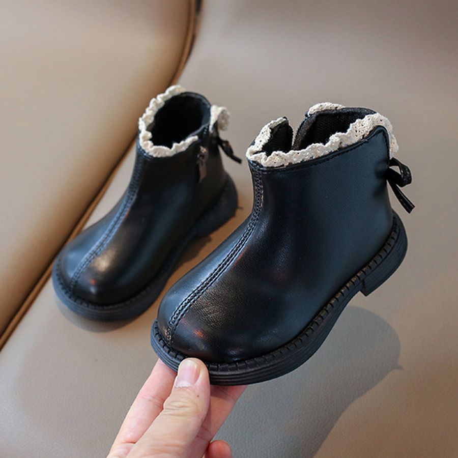 Girls Ankle Boots with Back Bow knot Kids Short Boots Soft Sole 2025 New Kidsnest Girl Princess Leather Boots with Side Zip Sizes US 5C-4Y