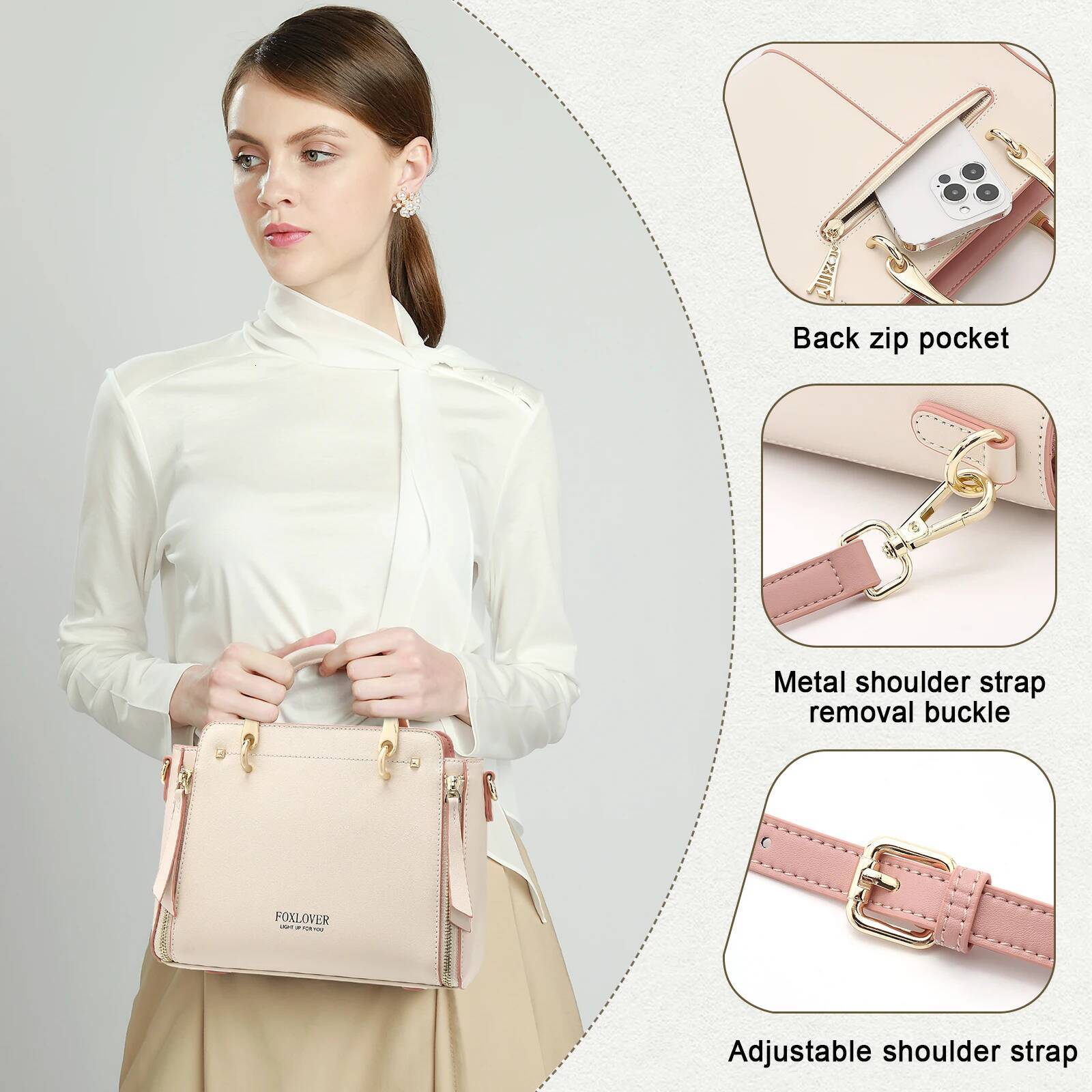 FOXER Women Split Leather Shoulder Elegant Handbag Smal Tote Female Large Capacity Lady Crossbody Bag Stylish Messenger Bags