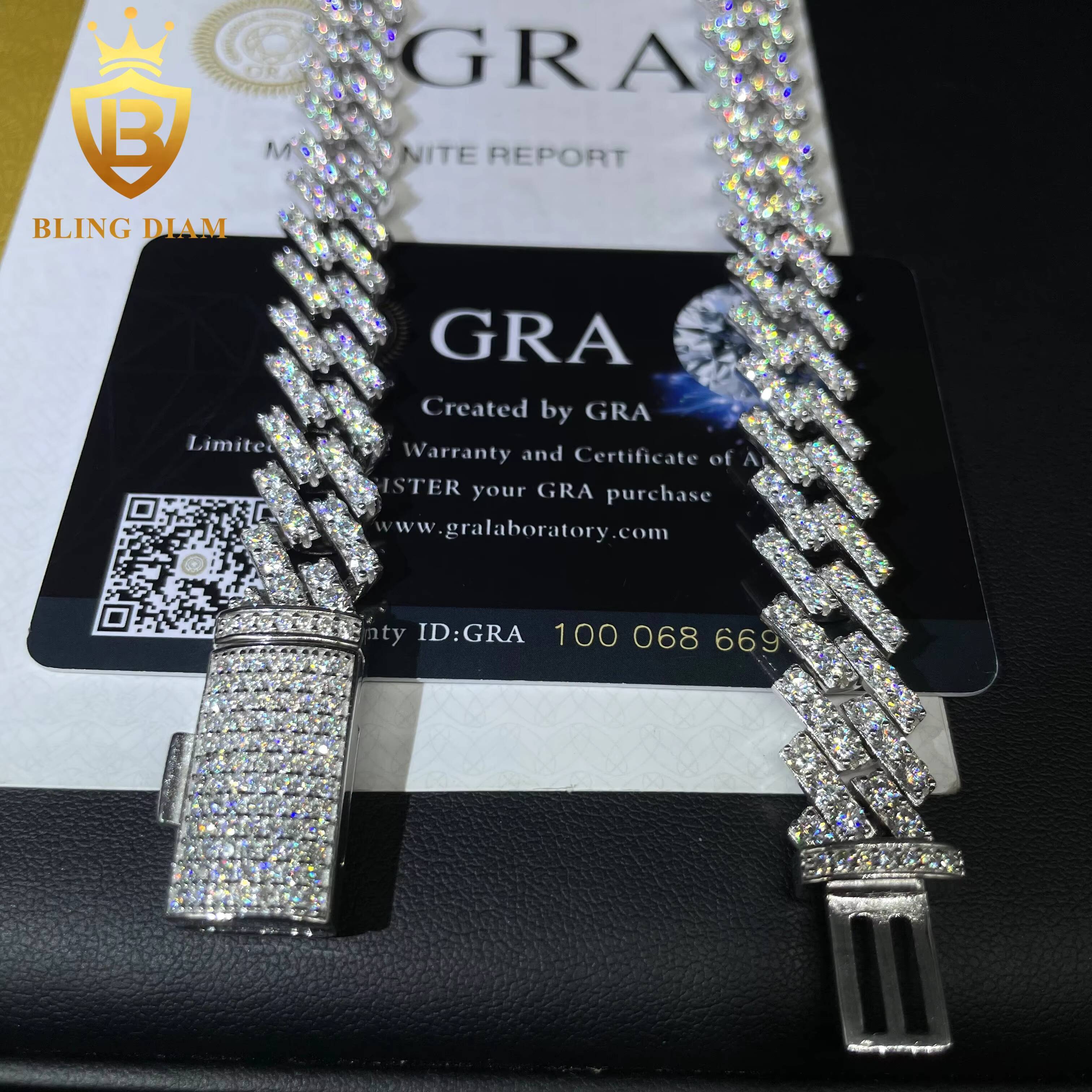 Top Trendy 13mm 2 Rows 925 Sterling Silver Iced Out Vvs Moissanite Diamond Cuban Chain Hip Hop Necklace Jewelry