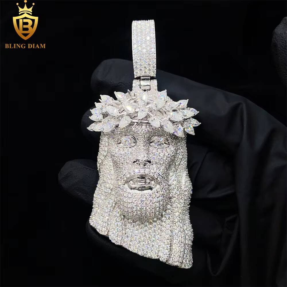 Luxury Iced Out Hip Hop Jewelry Jesus Vvs Moissanite Iced Out Pendant 925 Sterling Silver Rose Gold Plated