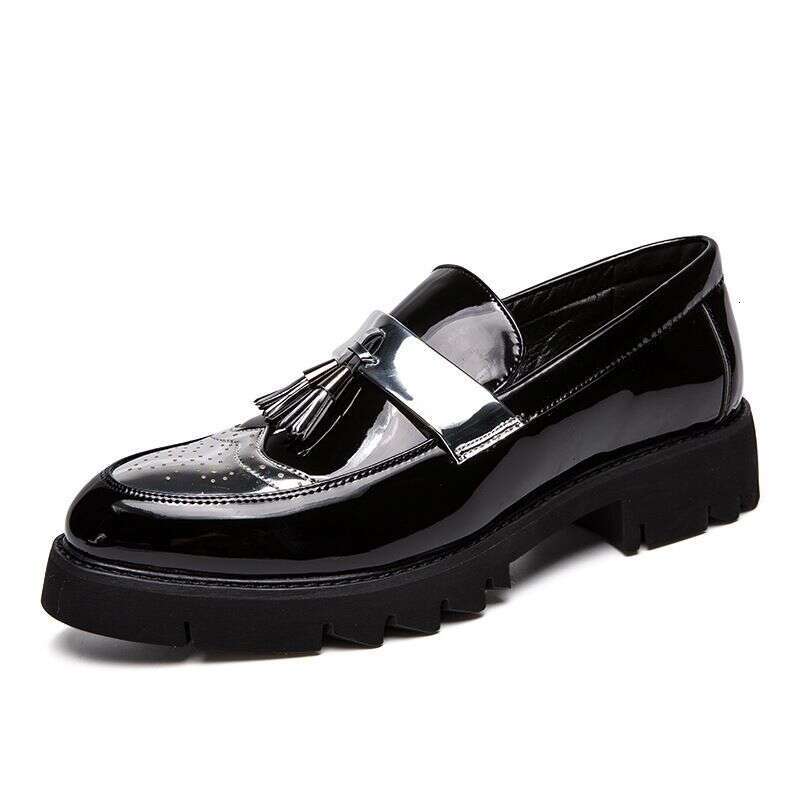 2025 Spring And Autumn Youth Slip-On Loafers Thick-Soled Height-Increasing Black Fashion Men's Casual Leather Shoes