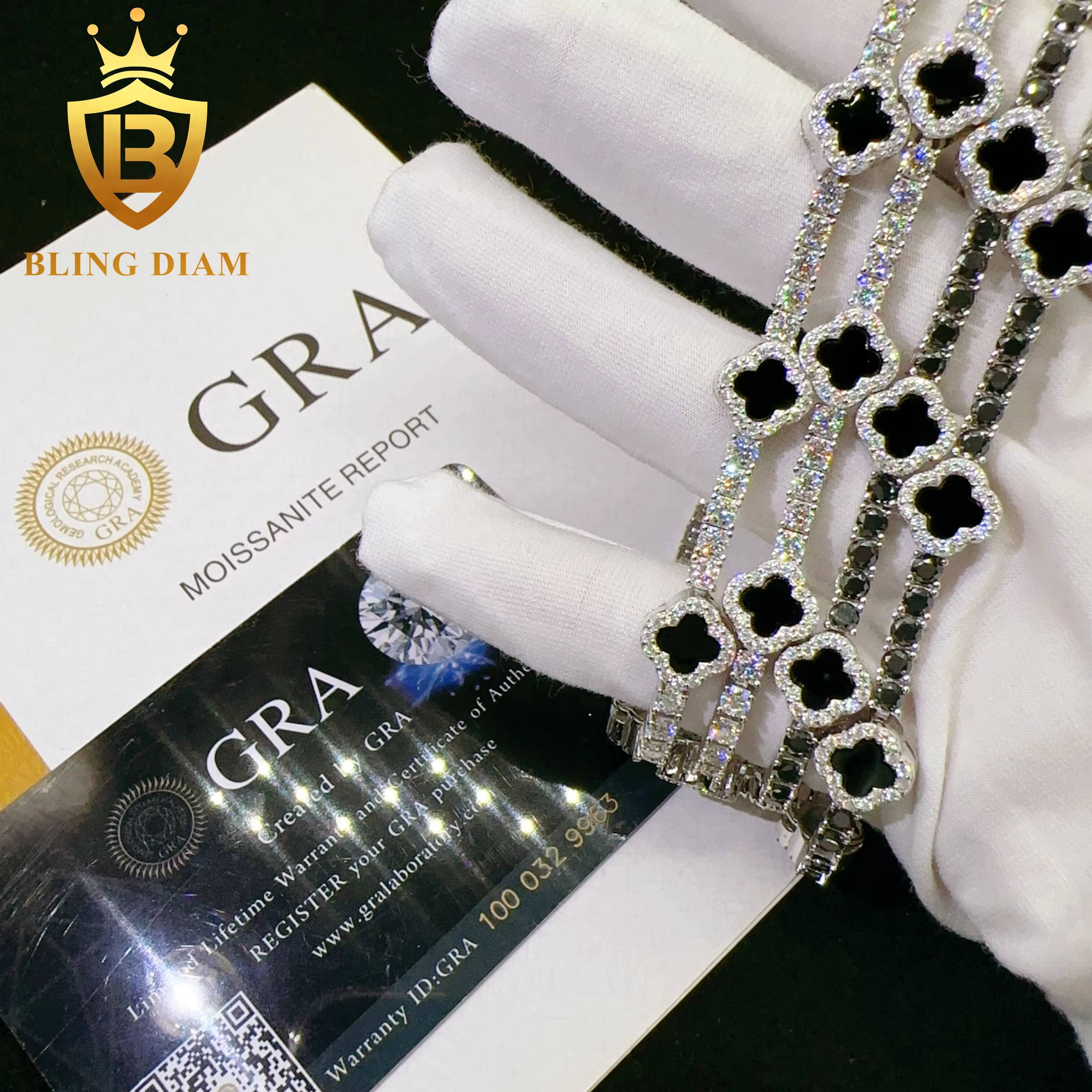 High Quality 925 Sterling Silver Diamond VVS Moissanite Tennis Bracelet Fashionable Hip Hop Iced Out Clover Bracelet