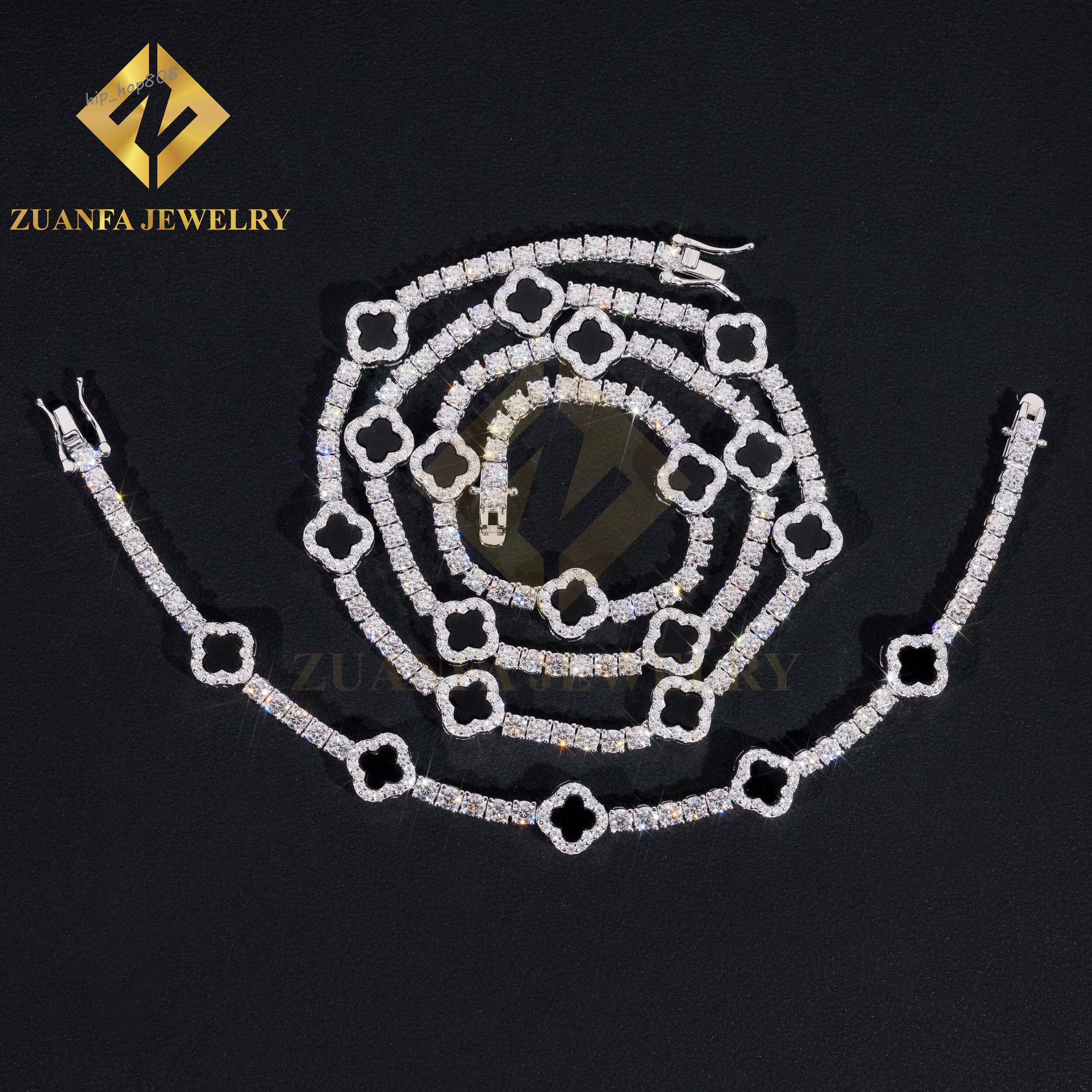 Fine Jewelry Hot Sale Agate Clover Bracelets Sterling Silver 925 Gold Plated Moissanite Tennis Chains Bracelet