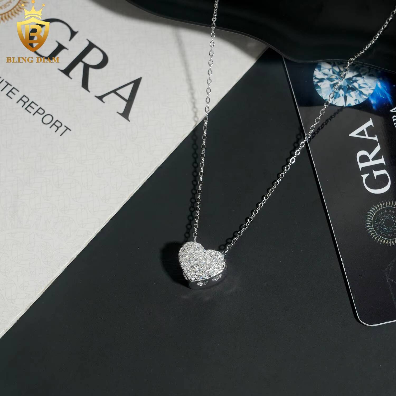Trendy 925 Sterling Silver Ice Full Diamond Love Heart Shaped Pendant Moissanite Necklace Fine Jewelry Gift
