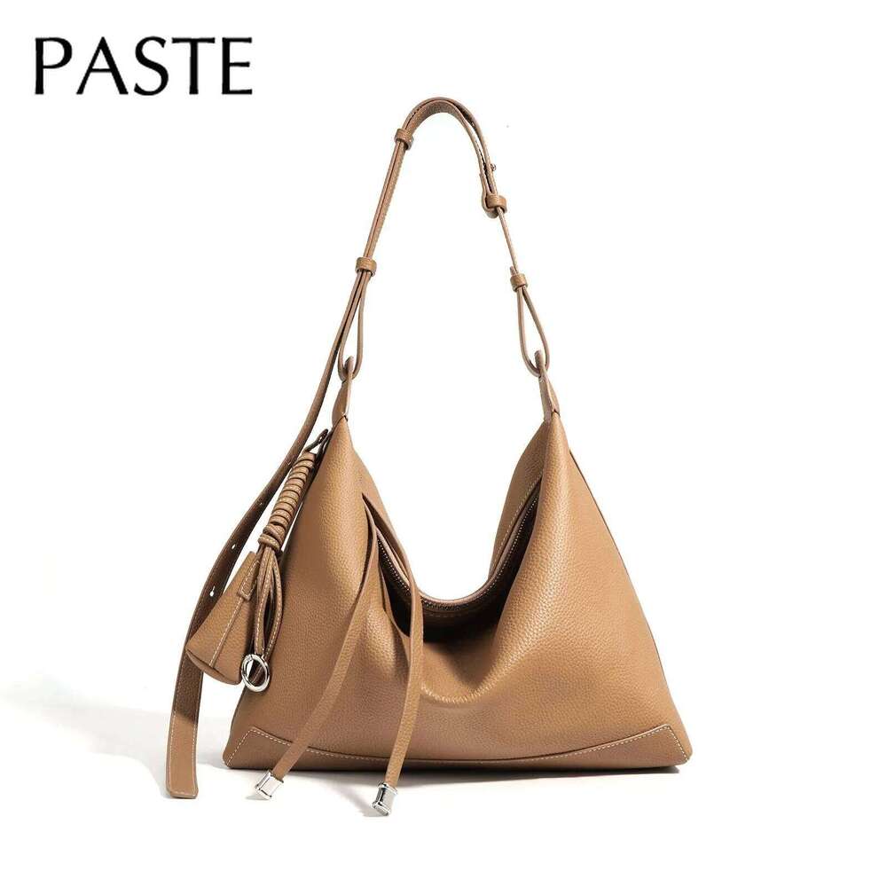 New Ins Chic Designer Large Capacity Commuter Tote First Layer Genuine Cow Leather Women's Handbag Connect With Small Purse