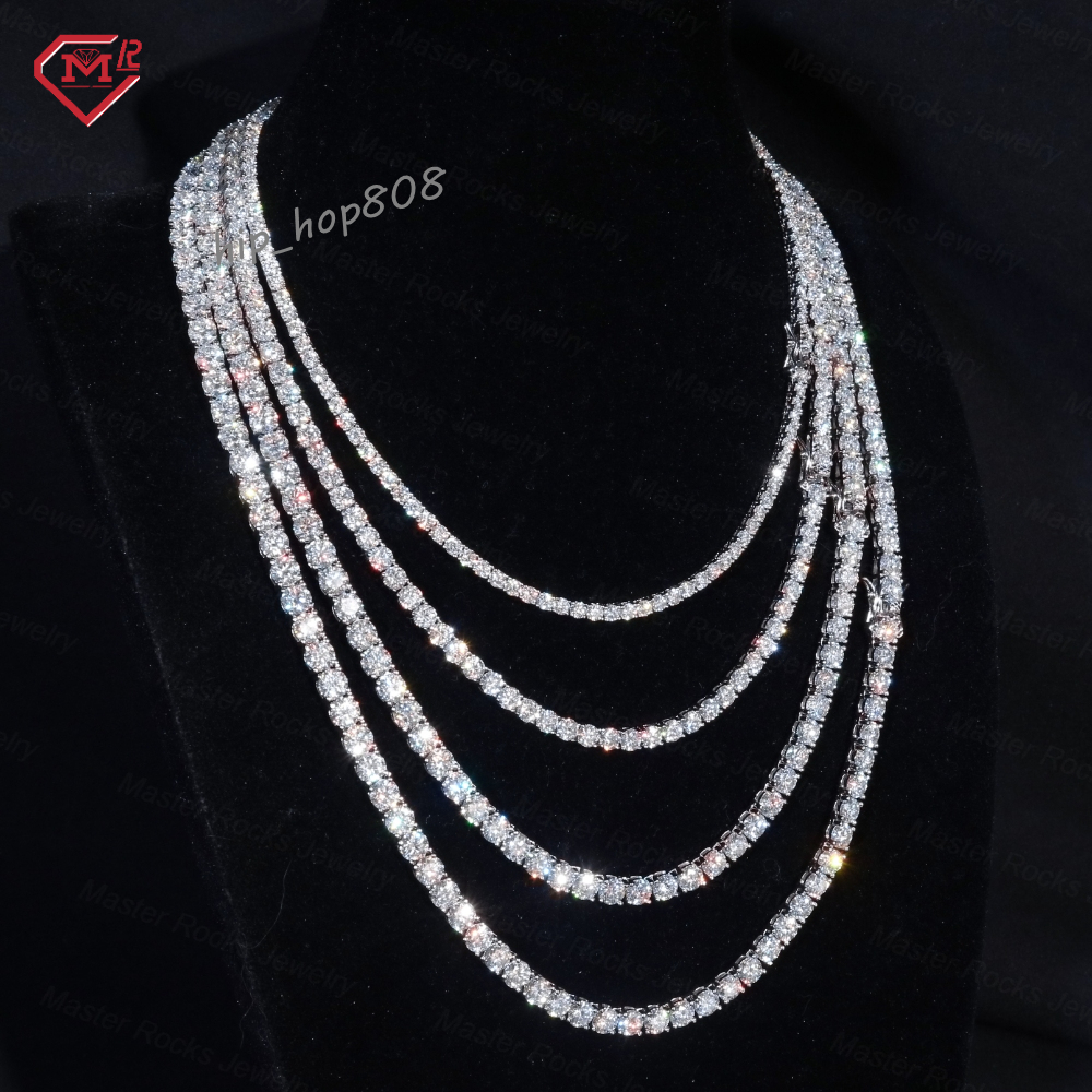 2mm VVS Iced Out Moissanite Chain Tennis Necklaces 925 Sterling Silver Moissanite Tennis Chain
