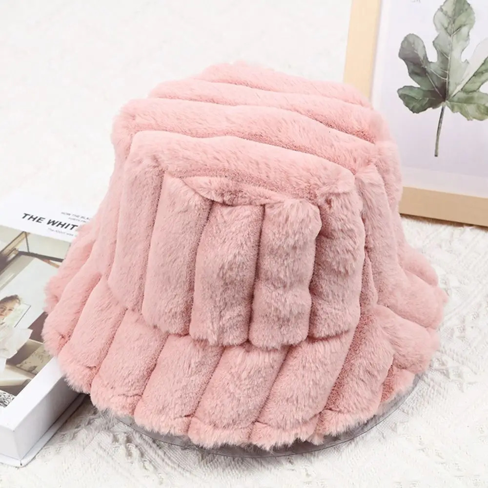 Winter Casual Warm Faux Fur Bucket Hat Fisherman Cap Sun Cap Panama Hat 250808