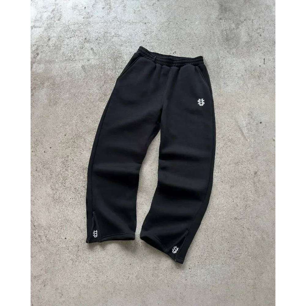 2025 Embroidery Sports Men and Women Y2K Retro Loose Casual Personalized Leg Zipper Design Straight Pants